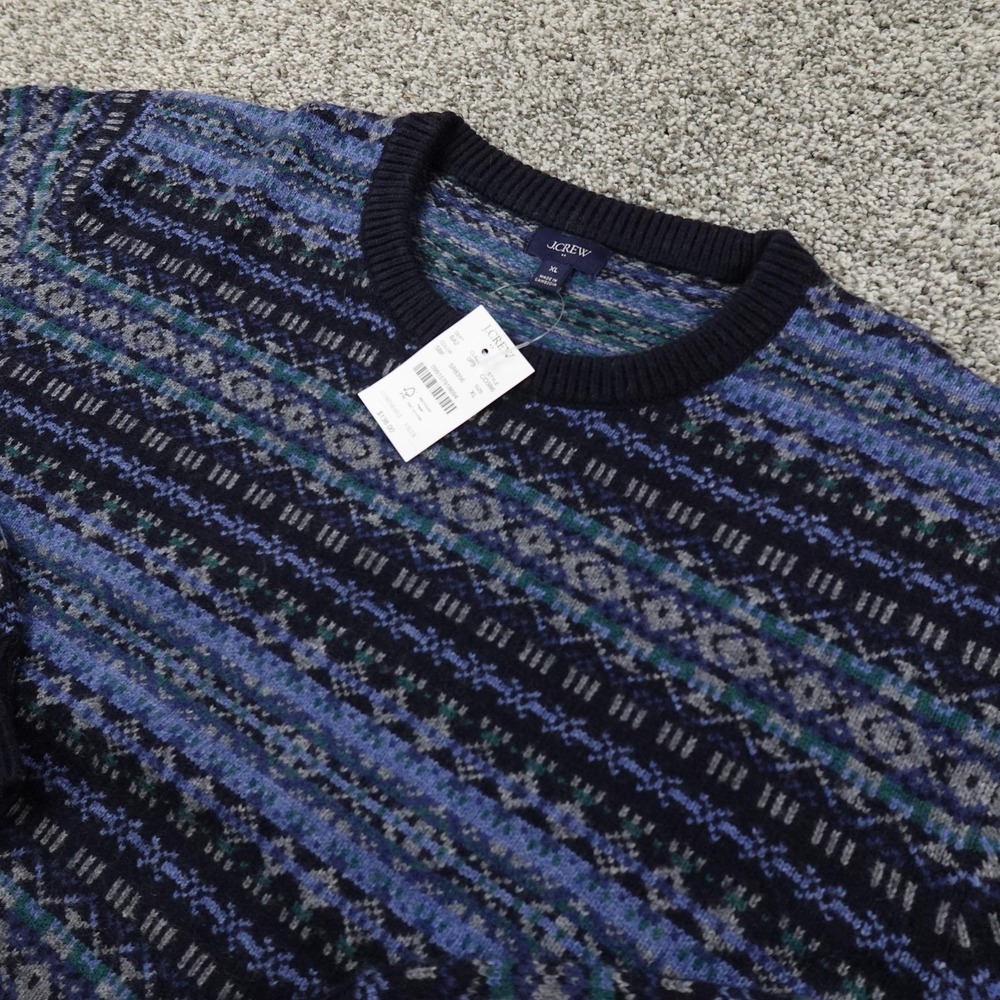 NEW J Crew‎ Sweater Mens XL Blue Fair Isle Lambswool Crewneck Pullover Knit Cozy